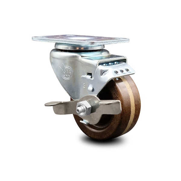 3 Inch High Temp Phenolic Wheel Swivel Top Plate Caster with Brake SCC